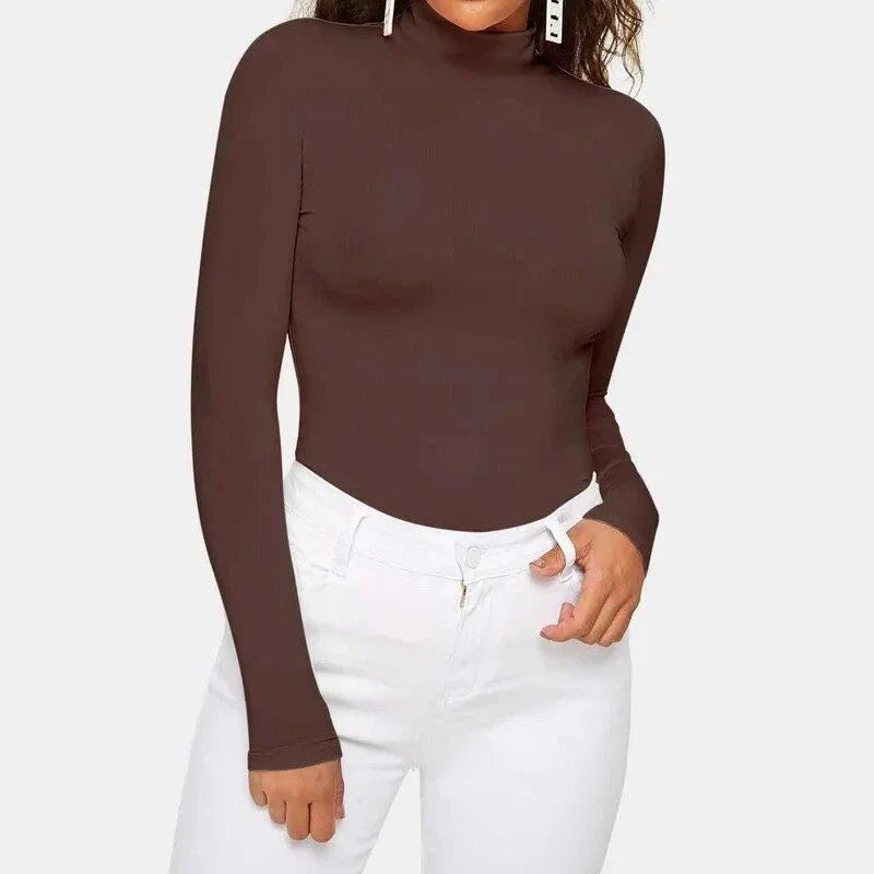Elegant turtleneck jumper in a solid coffee colour, perfect for cosy autumn and winter wear