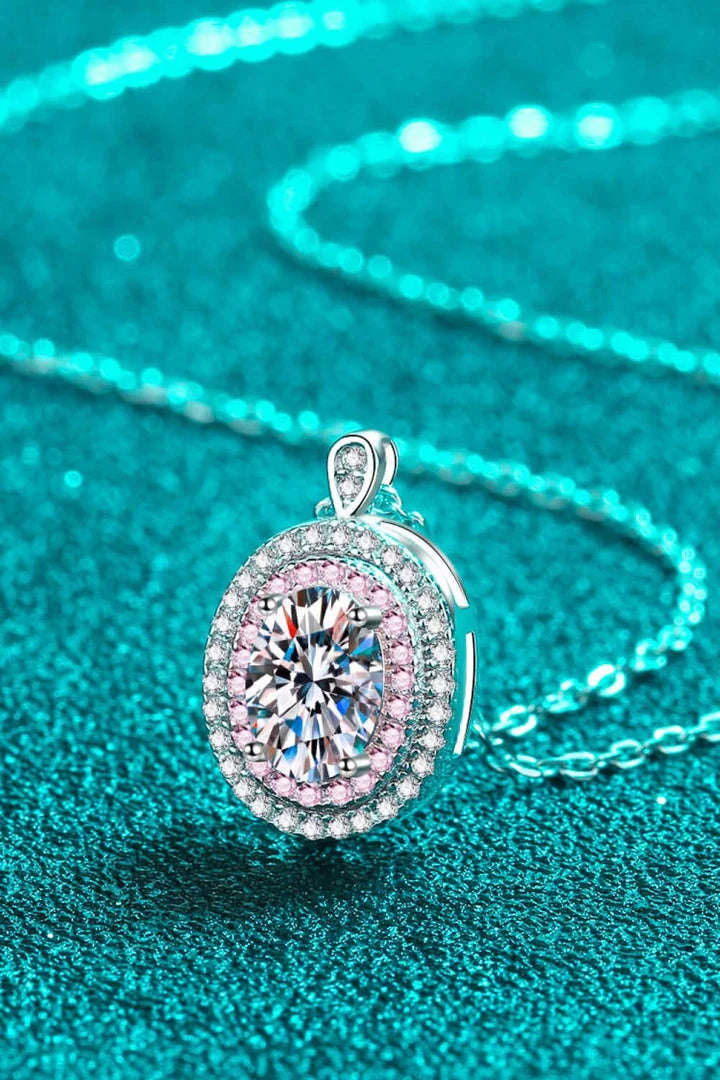Elegant 1 Carat Moissanite Pendant Necklace in Rhodium-Plated 925 Sterling Silver with Geometric Design and Shimmering Zircon Accents