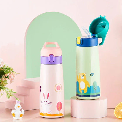 Charming cartoon-themed stainless steel thermal mug with 500ml capacity, perfect for children's hydration needs