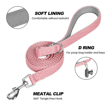 Adjustable no-pull dog harness and leash set made of durable, lightweight nylon in various colours for small, medium, and large breeds
