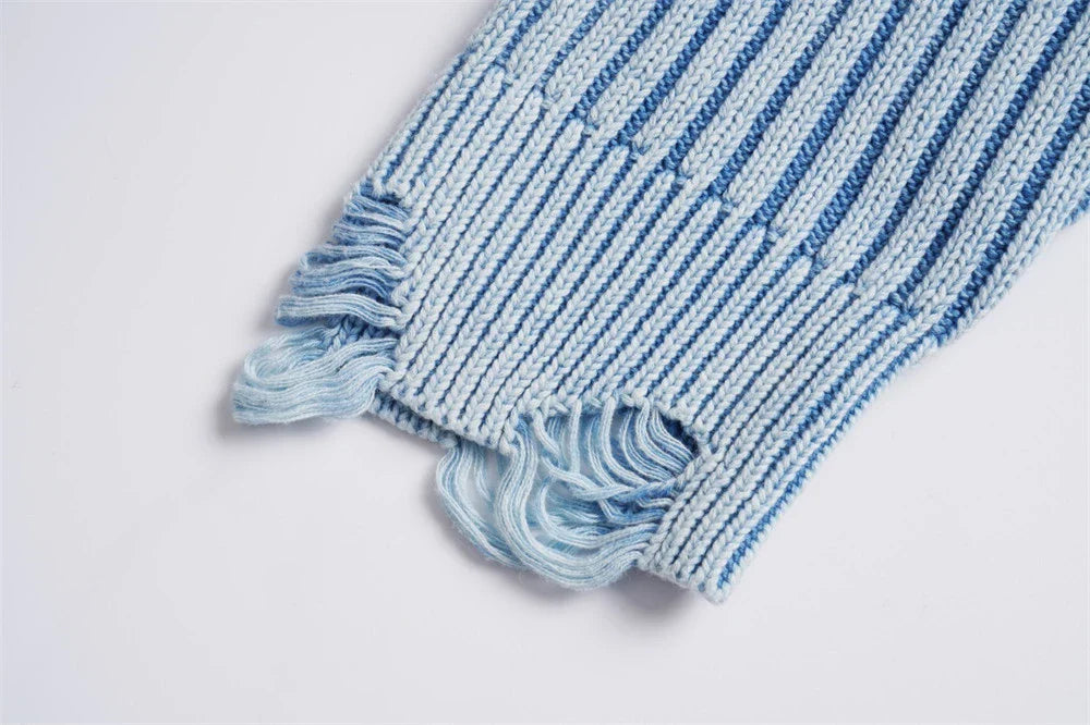 Classic ripped round neck jumper in a monochrome colour scheme, featuring a unique sunken stripe detail and a relaxed, comfortable fit.