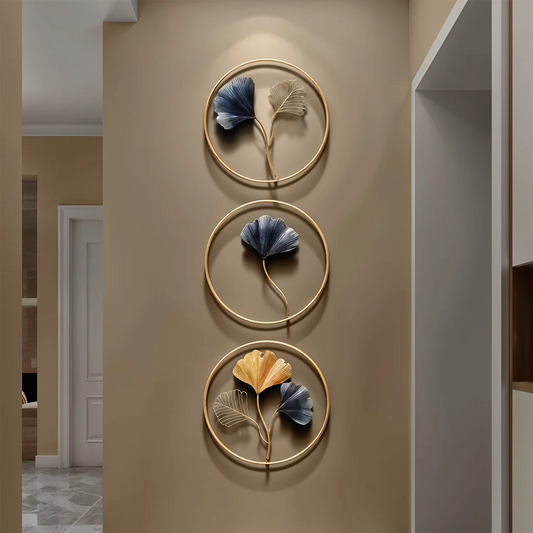 Exquisite modern metal wall hanging featuring an intricate ginkgo leaf design, perfect for elevating the style of any British home