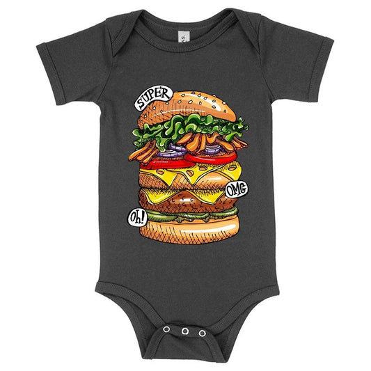 Soft and stretchy Baby Jersey Burger Onesie with flexible fit for babies 3-24 months