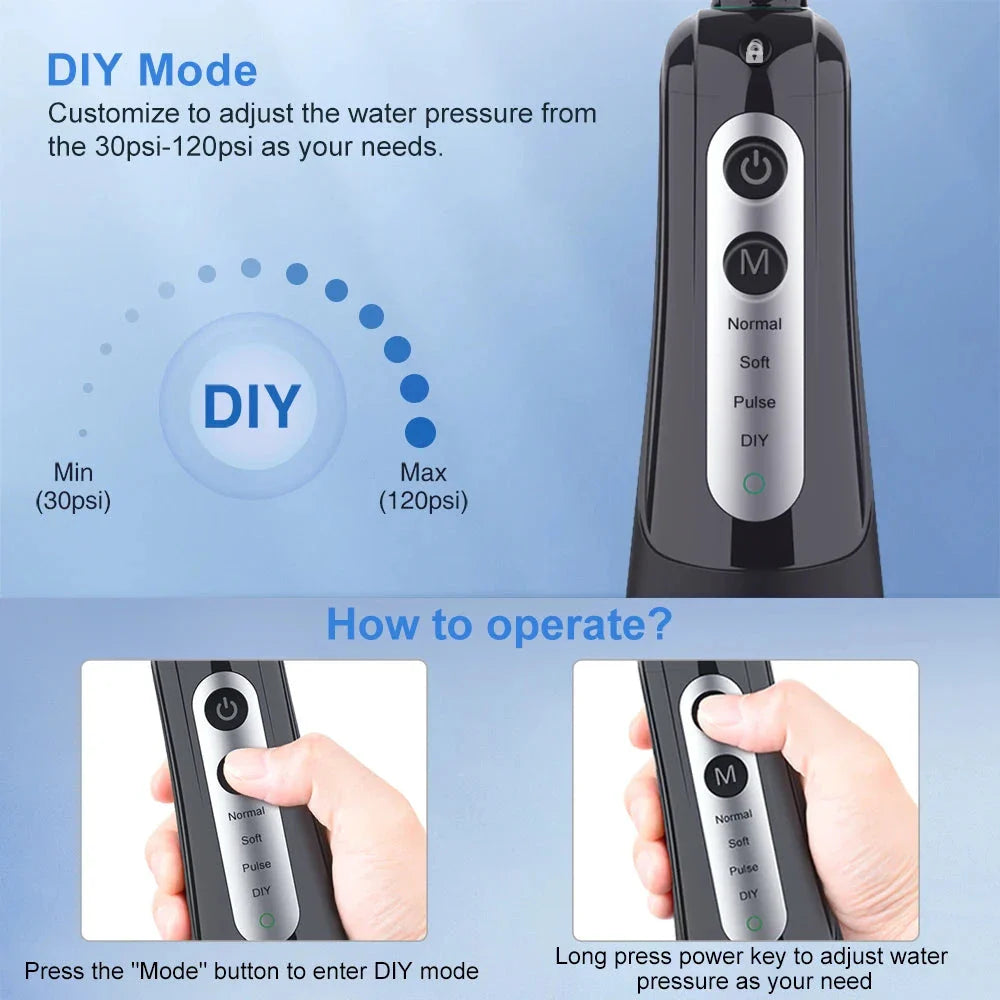 Cordless Waterproof Dental Water Flosser with 300ml Detachable Tank, 1800 Water Pulses per Minute, and 4 Customisable Cleaning Modes