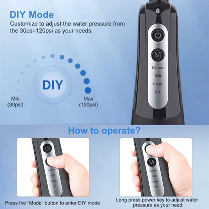 Cordless Waterproof Dental Water Flosser with 300ml Detachable Tank, 1800 Water Pulses per Minute, and 4 Customisable Cleaning Modes
