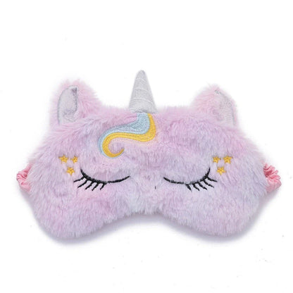 Cosy glitter unicorn sleep mask with plush fabric and adjustable elastic band for a comfortable, customised fit