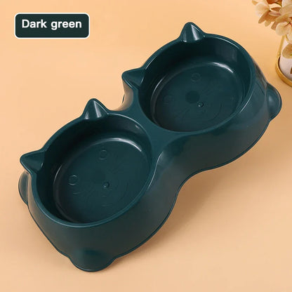 Dual Pet Feeding Bowl with Separate Food and Water Compartments, Anti-Slip Base, and Rounded Design for Cats and Dogs
