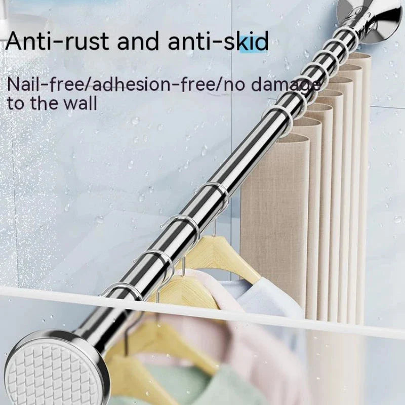 Homeenjoy UK Adjustable Stainless Steel Shower Curtain Rod with Clothes Drying Pole