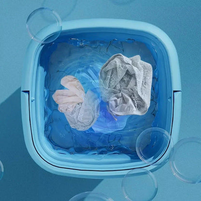 Compact and portable mini automatic washing machine with a sleek, space-saving design for small living spaces