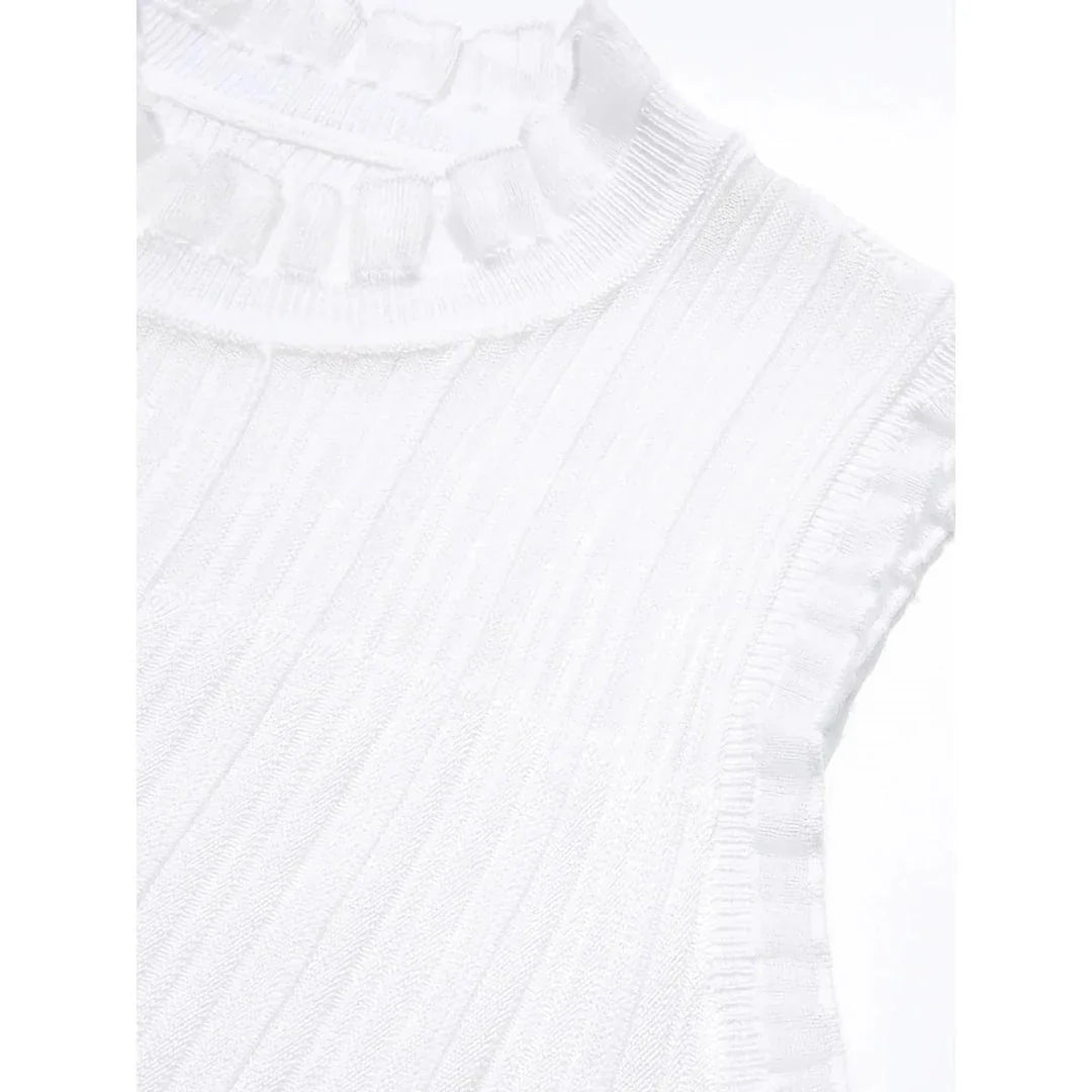 Elegant lace mullet tank top with high collar, perfect for women's spring and summer fashion