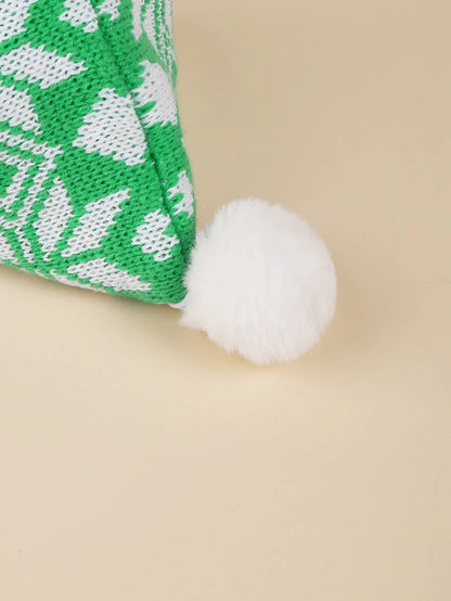 A cosy, knitted pet hat in a festive snowflake and reindeer design, available in various sizes to fit dogs and cats.