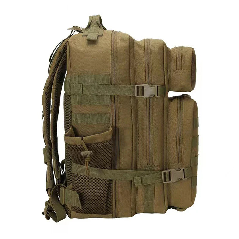 Oxford fabric waterproof backpack with large 45-litre capacity, multiple pockets, and comfortable padded straps for daily use and outdoor adventures
