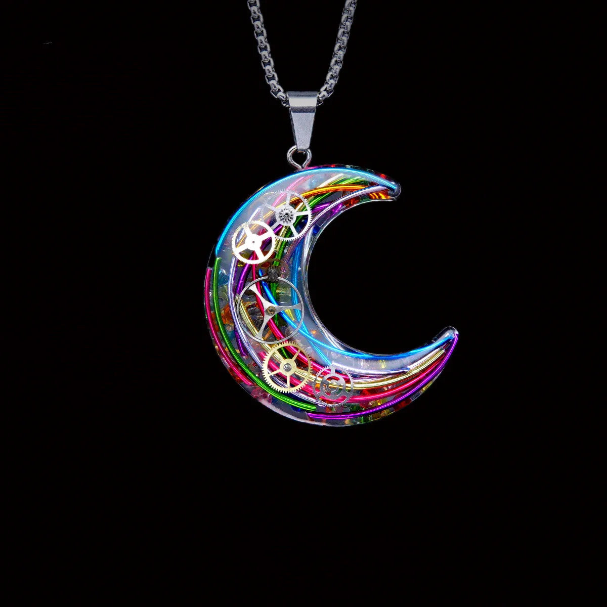 Elegant titanium steel star and moon pendant necklace with a mesmerizing cosmic-inspired design