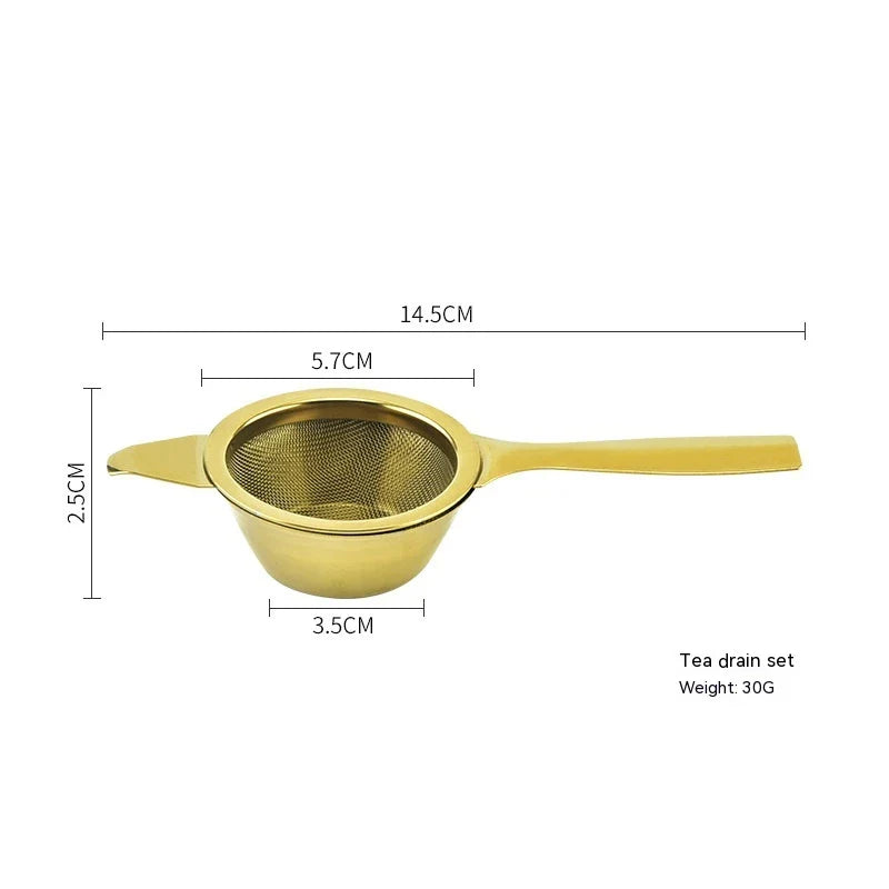 Stainless steel tea infusers with gold-tone finish in a modern, minimalist design