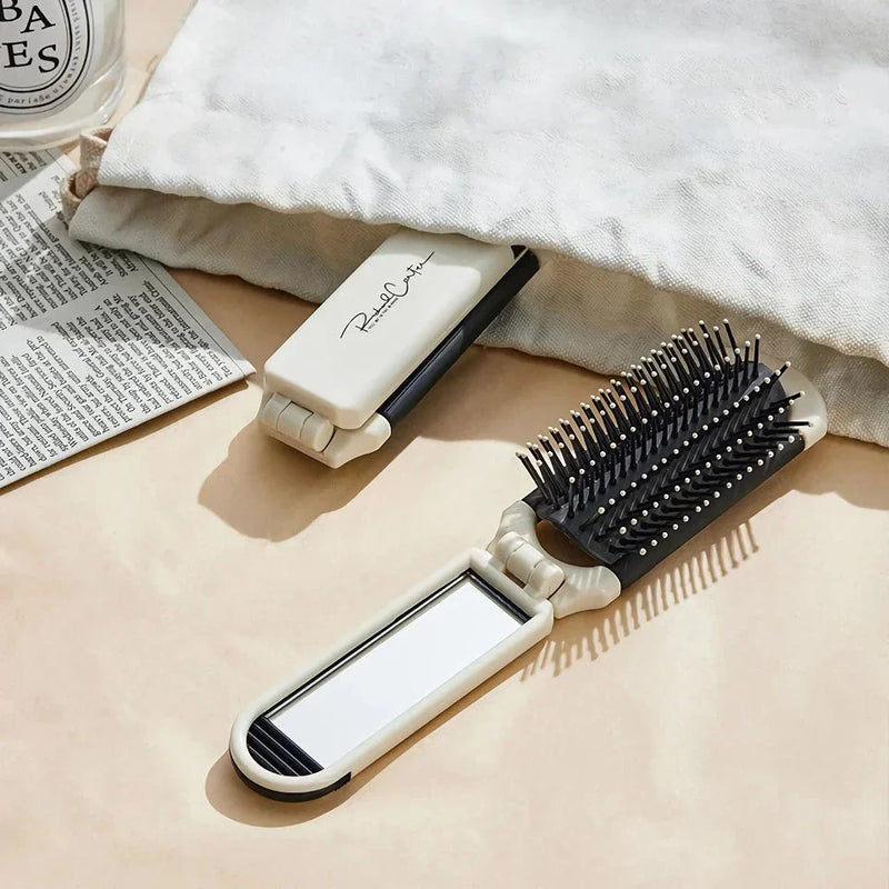 Homeenjoy UK Compact Folding Hairbrush with Mirror and Massage Comb