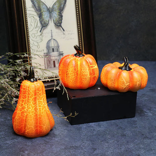 Captivating pumpkin-shaped LED lamps crafted with premium resin, creating a warm and inviting ambiance