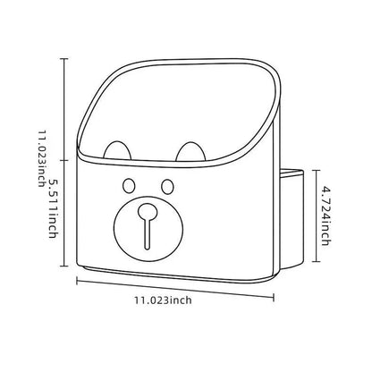 Premium leather car seat organiser with a delightful cartoon rabbit design, featuring dedicated compartments for papers, cups, and phablets