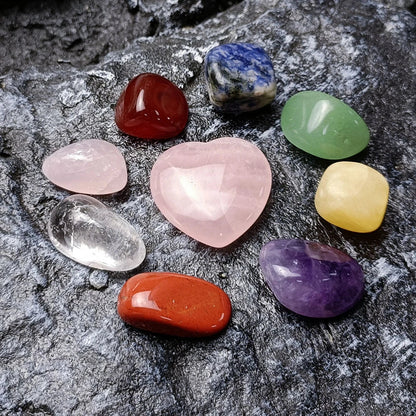 Elegant Crystal Jade Chakra Combination Set with Love Hexagon Pillar, a natural crystal ornament for meditation and spiritual practices