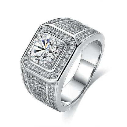 Elegant 2-carat diamond inlaid men's ring with a sleek, geometric design and adjustable fit