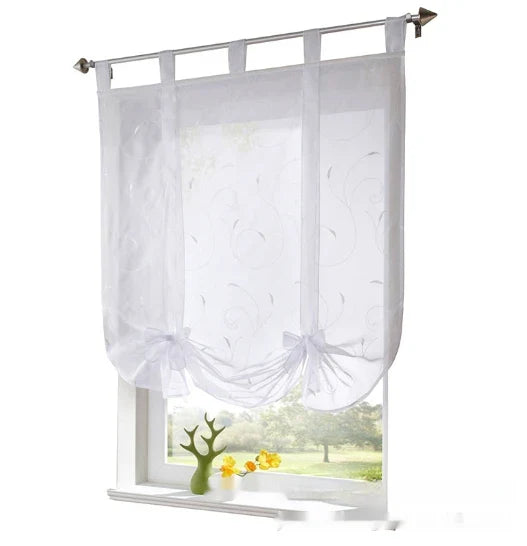 Premium embroidered curtain with adjustable rod in various sizes, showcasing a delicate floral pattern for a refined pastoral charm in the home.
