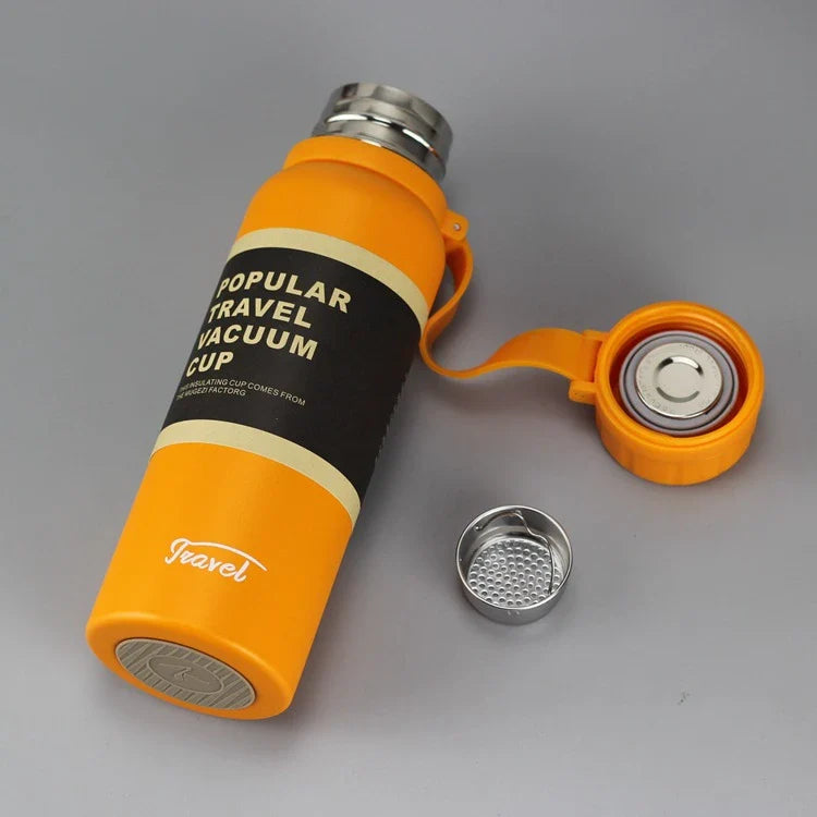 Stainless steel insulated tumbler with leak-proof lid in various vibrant colours, designed to keep hot and cold drinks at the perfect temperature for hours.