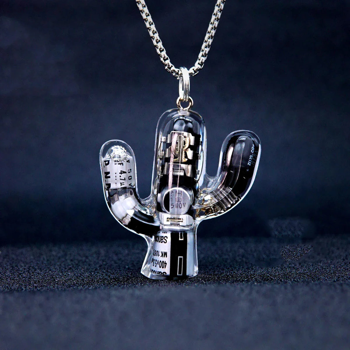Cactus-shaped pendant necklace made of durable titanium steel with a minimalist geometric design for a sophisticated, versatile accessory