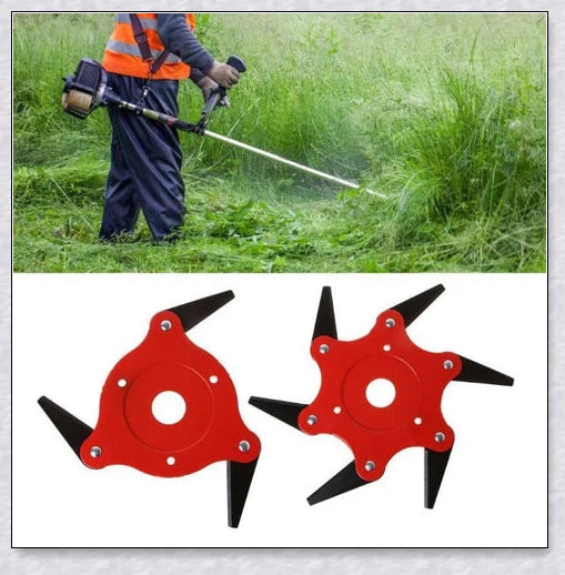 Powerful manganese steel weed trimmer blades with six 360-degree rotating blades for effortless lawn and garden maintenance