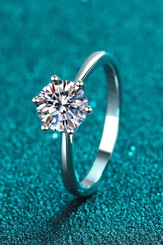 Adjustable moissanite 6-prong ring in 925 sterling silver with a minimalist, modern design