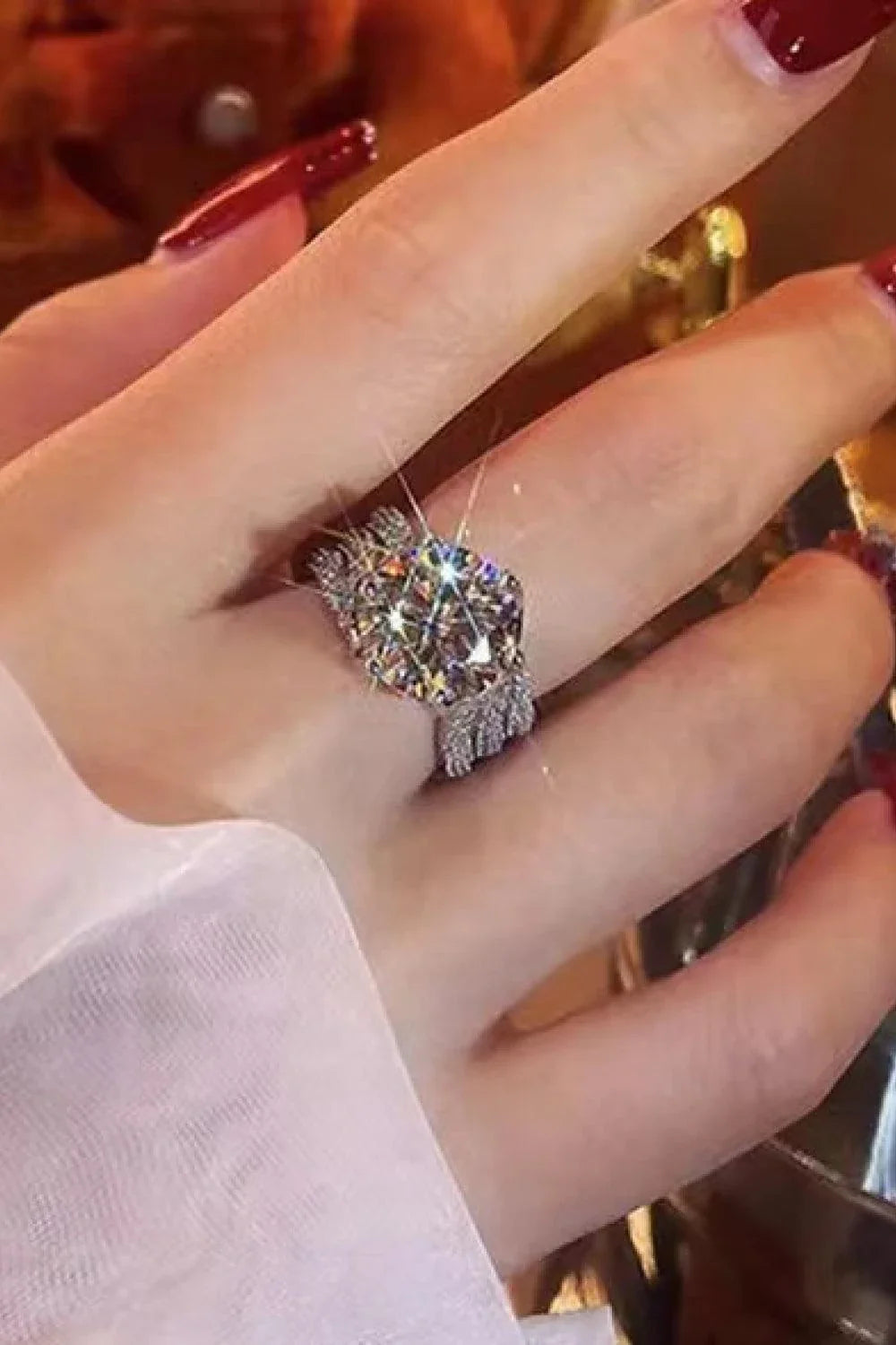 Enchanting 3 carat moissanite three-layer ring in 925 sterling silver with shimmering zircon accent stones