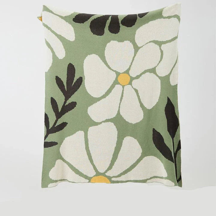 Pastoral Floral Leaves Cotton Throw Blanket in various colours, featuring a nature-inspired design for cosy home decor