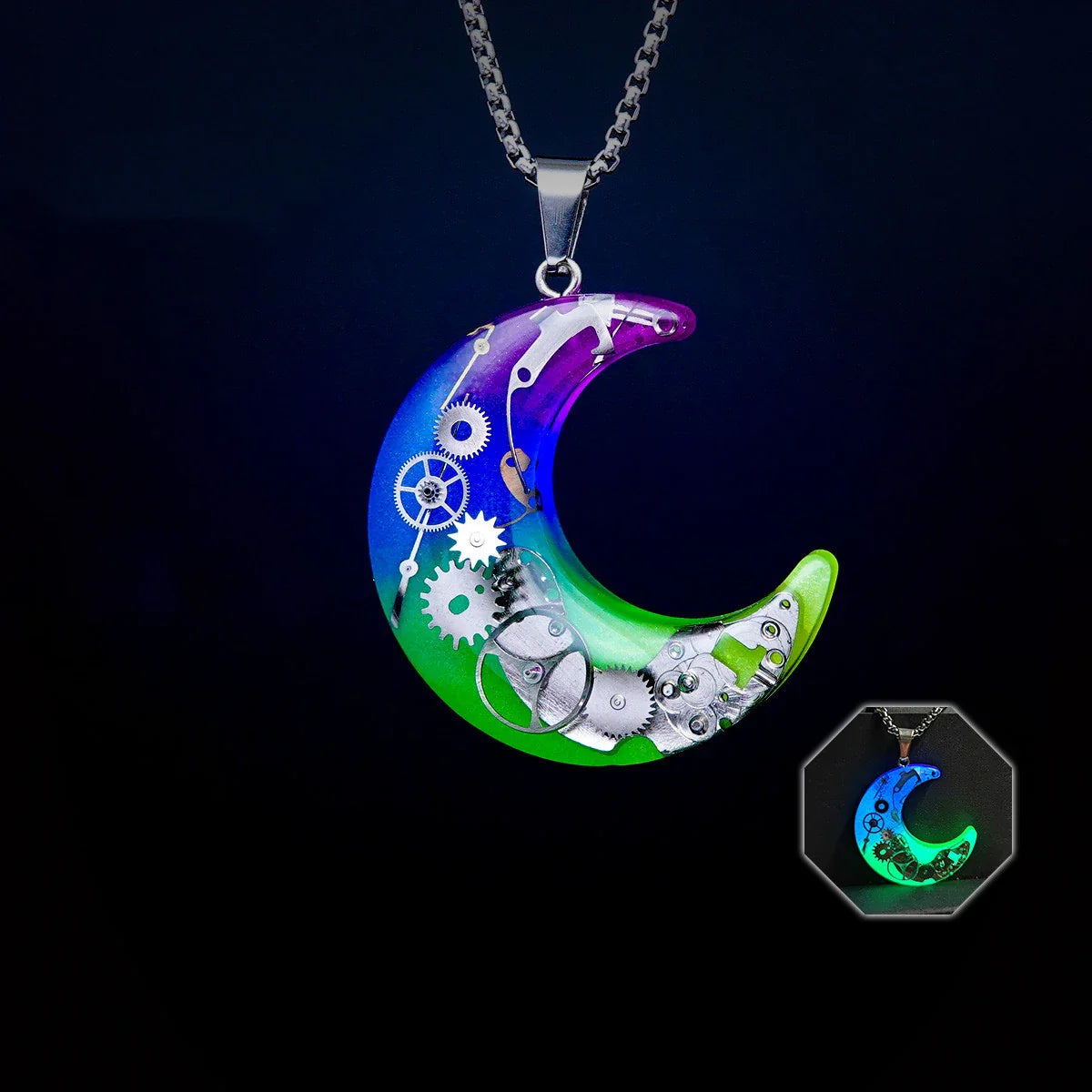 Elegant titanium steel star and moon pendant necklace with a mesmerizing cosmic-inspired design