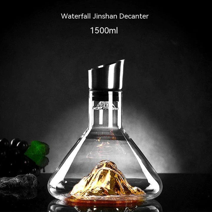 Premium crystal wine decanter with innovative 'waterfall' design for enhanced aeration and flavour release