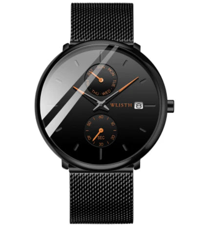Classic and sophisticated men's watch with luminous display, week indicator, and water-resistant design