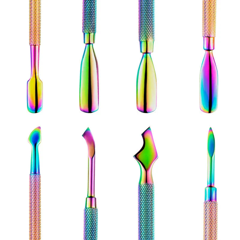 Chameleon Rainbow Dual-Ended Stainless Steel Cuticle Pusher for Salon-Quality Manicure at Home