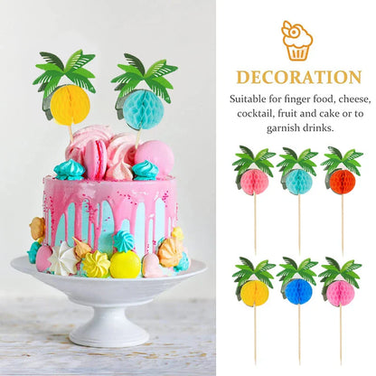 Hawaiian Luau Cocktail Picks with tropical coconut palm tree designs for vibrant party decor