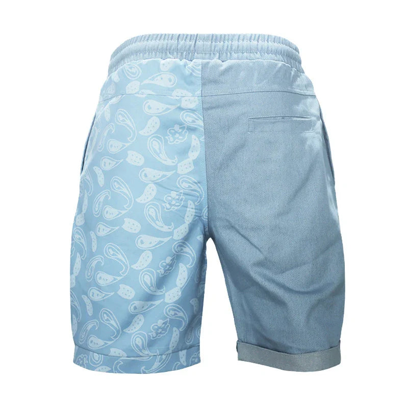Casual sports shorts for men in a stylish patchwork design, made from soft, breathable cotton for all-day comfort.