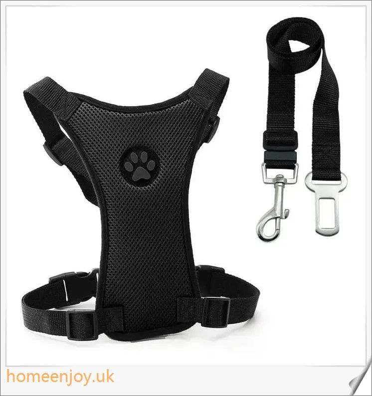 Durable dog safety harness and car seat belt set in 3 colours and 4 sizes for optimal comfort and fit