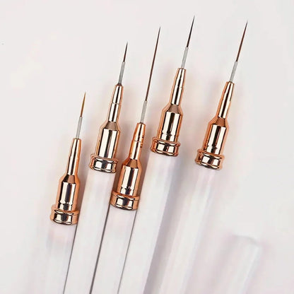 A 5-piece set of precision nail art liner brushes in various sizes for creating intricate designs and patterns on nails