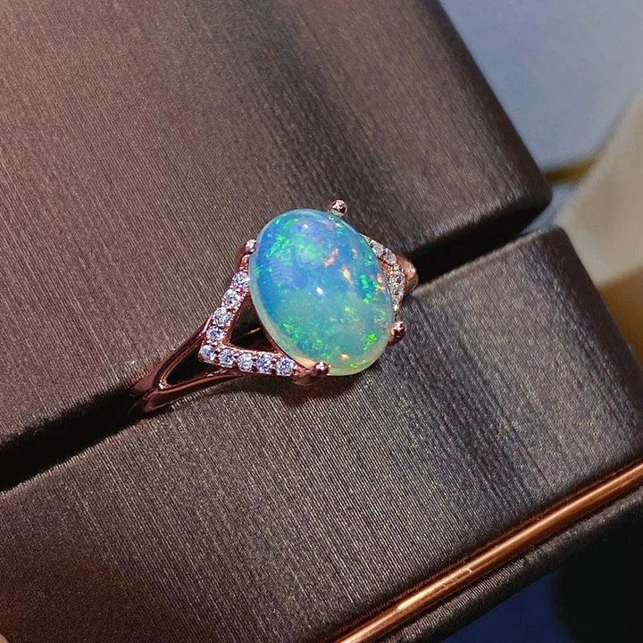 925 Sterling Silver Australian Opal Ring with Adjustable Sizing and Mesmerising Opal Stone