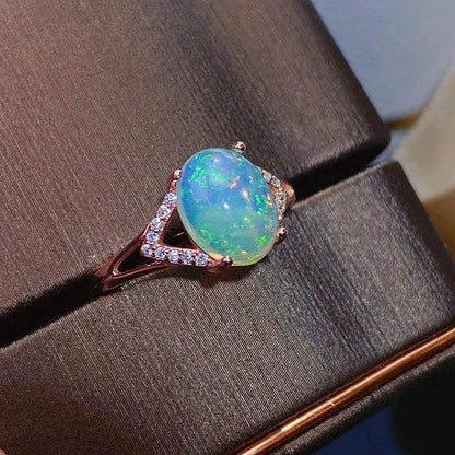 925 Sterling Silver Australian Opal Ring with Adjustable Sizing and Mesmerising Opal Stone