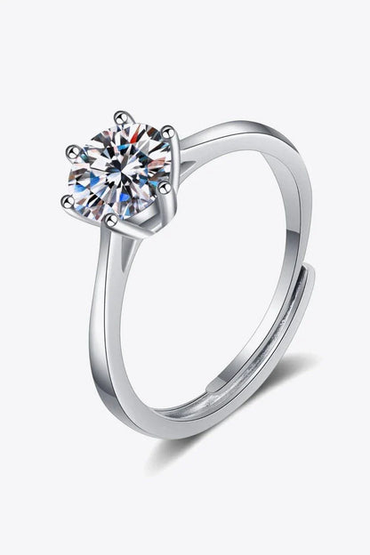 Adjustable moissanite 6-prong ring in 925 sterling silver with a minimalist, modern design