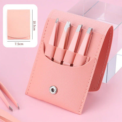 Premium 4-Piece Eyebrow Tweezers Set in vibrant multicoloured design for precise hair removal and grooming