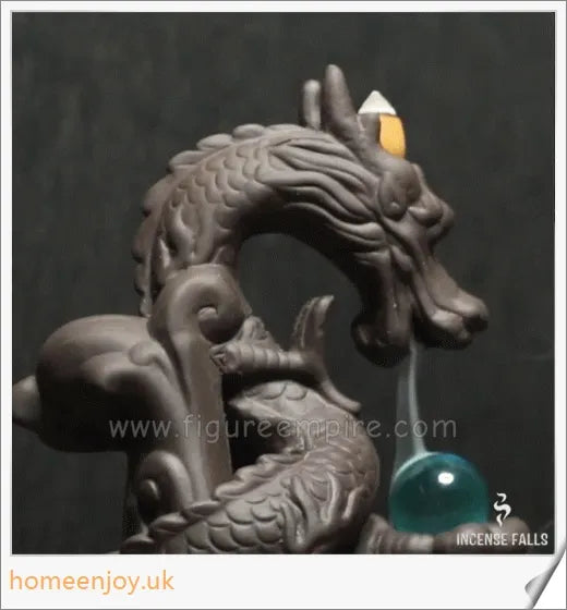 Handcrafted ceramic dragon incense burner with a mesmerizing waterfall design that diffuses calming aromas
