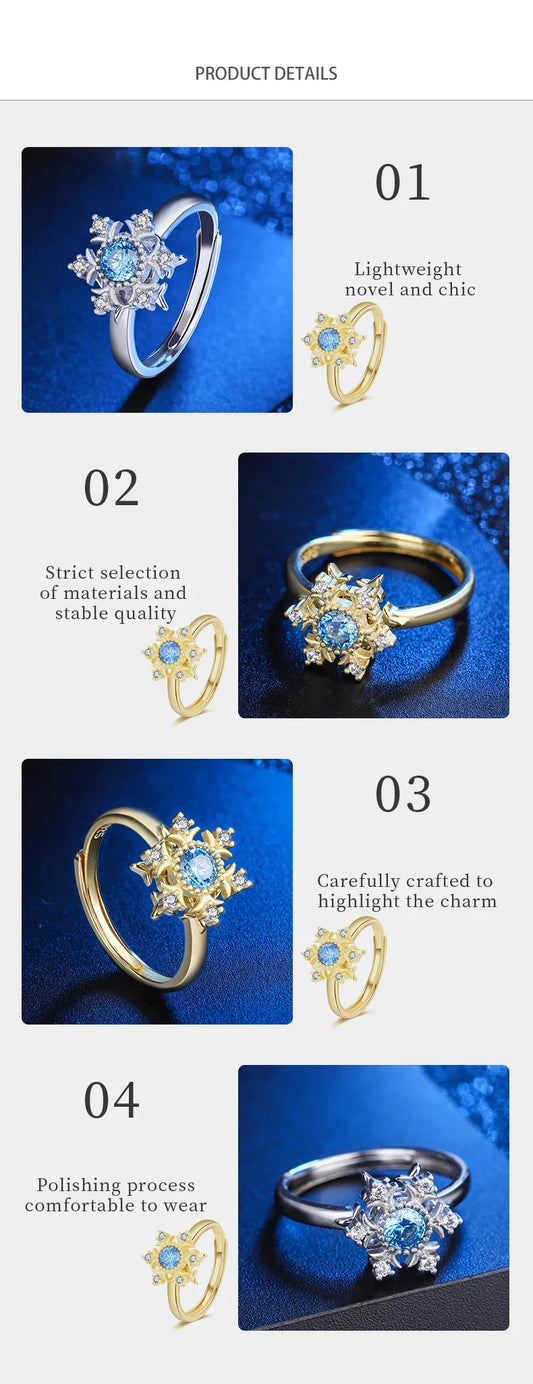 Elegant Snowflake Sterling Silver Ring with Genuine Sapphire Accent