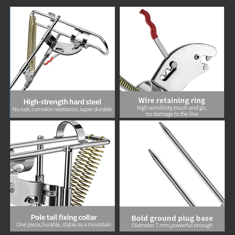 Premium stainless steel sea fishing rod holder with automatic lifter feature for securing and raising fishing rods