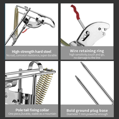 Premium stainless steel sea fishing rod holder with automatic lifter feature for securing and raising fishing rods