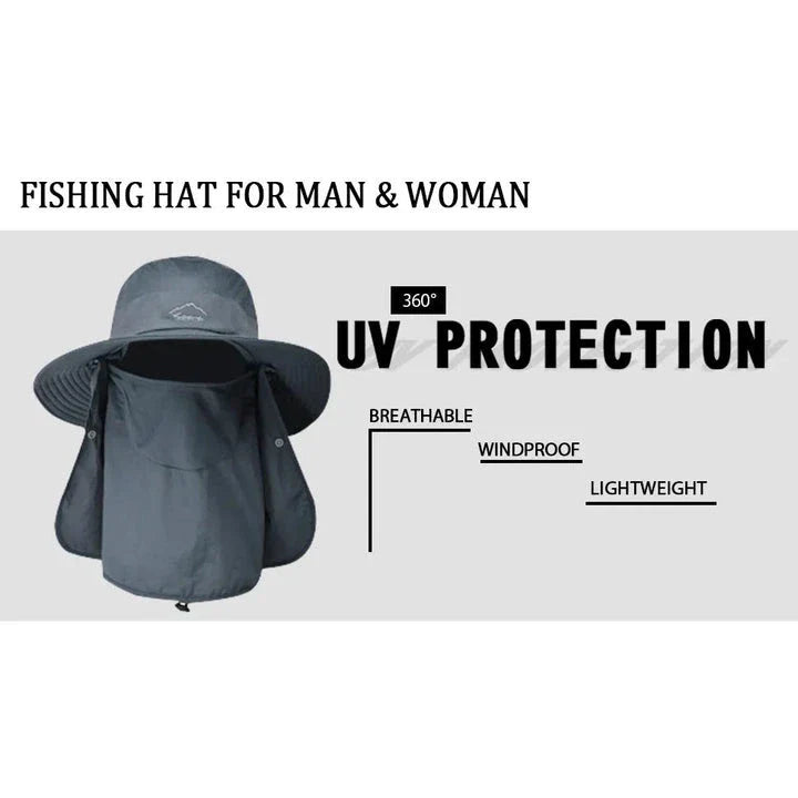 Premium fisherman cap with quick-drying fabric, UV protection, and removable face and neck cover