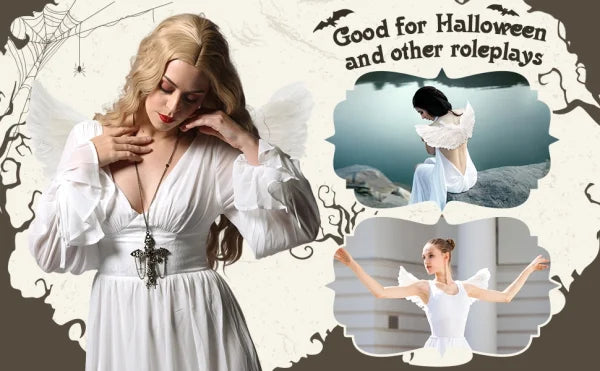 Captivating 3D Angel & Devil Wings in angelic white and devilish black colours, perfect for Halloween, masquerade, and costume parties