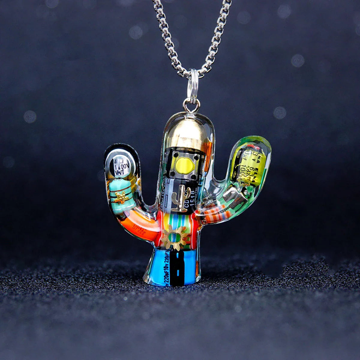 Cactus-shaped pendant necklace made of durable titanium steel with a minimalist geometric design for a sophisticated, versatile accessory