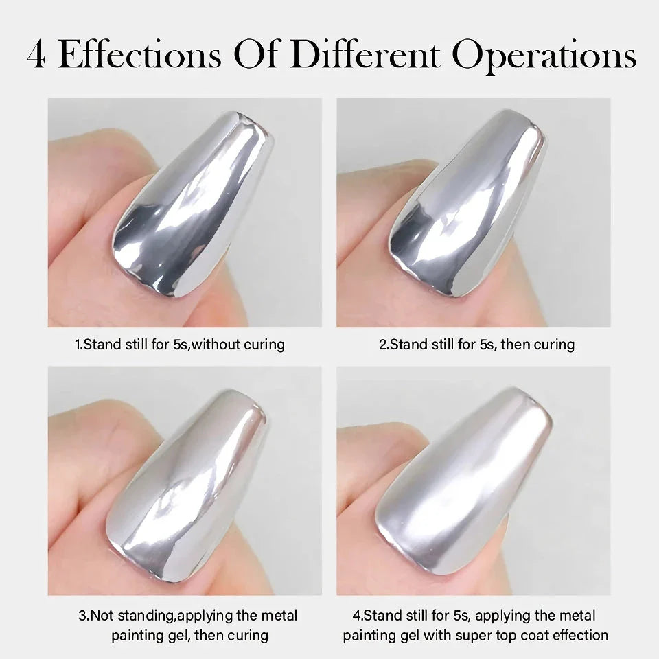 5ml Super Bright Silver Metallic Gel Nail Polish - Shimmering mirror-like finish for stunning nail art designs